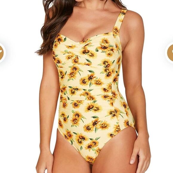 Nip Tuck Lemon Sunflowers Joanne Twist Front Tummy Control One Piece Swi…
